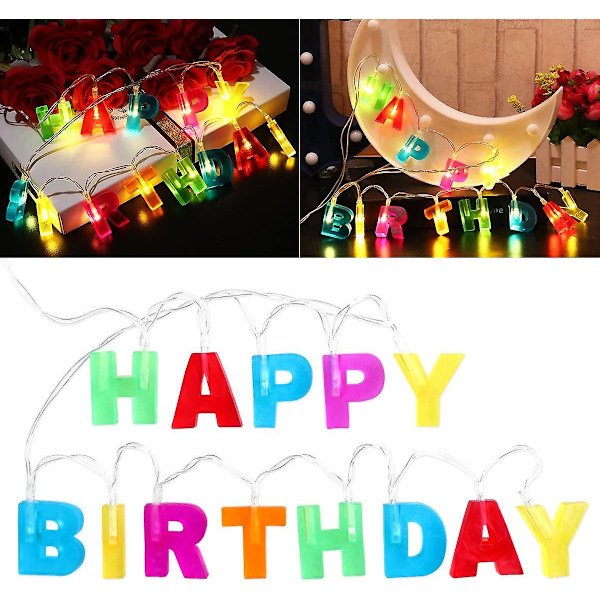 Batteridrevet Happy Birthday LED-lysstreng til jul, fødselsdag, fest, 2m (multifarvet)