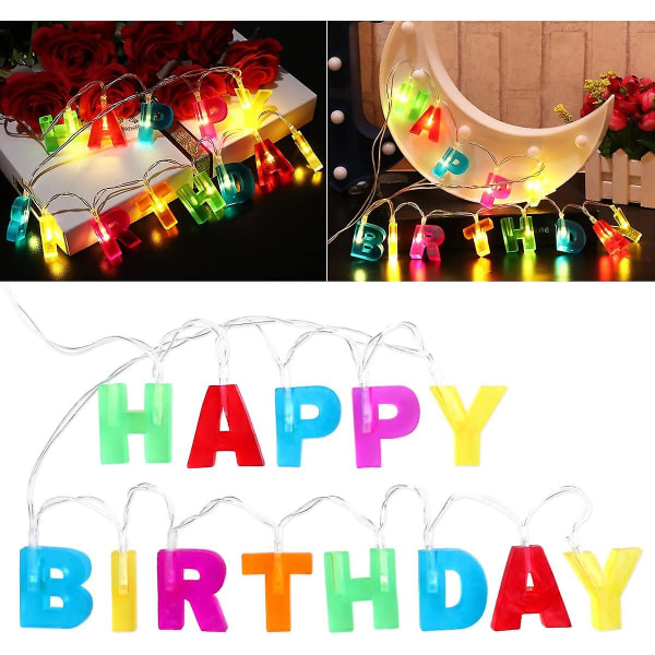 Paristokäyttöiset Happy Birthday Led Fairy Lights jouluksi, syntymäpäiväksi, juhliin, 2m (monivärinen)