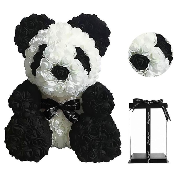 DIY 25 cm Teddy Rose Bear Konstgjord Blomma Björnen Ros Alla Hjärtans Dag För Flickvän Kvinna Fru Mors Dag Julgåvor Med Ask Svart Vit Panda black white panda