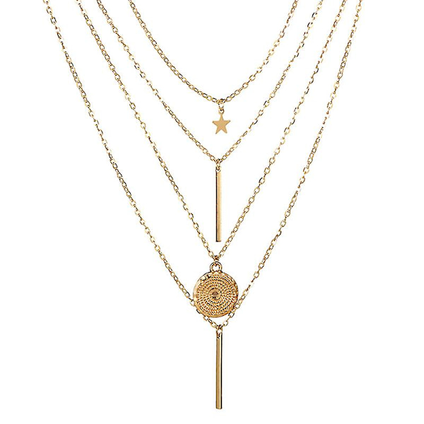 Kvinner Multi-lags Krage Henger Choker Halskjeder Rad Kjede Halskjeder Multilayer Halskjede (1 stk, Gull)