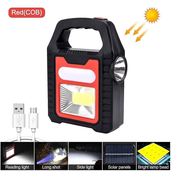 Usb Rechargesolar Energy Cob Working Light Camping Flashlight, Red