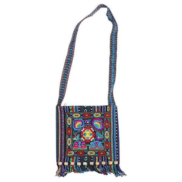 Kreativ Kulturell Axelväska Broderad Blå Kamelia Väska Present Kvastar Pärl Design Crossbody Väska3 33*29cm