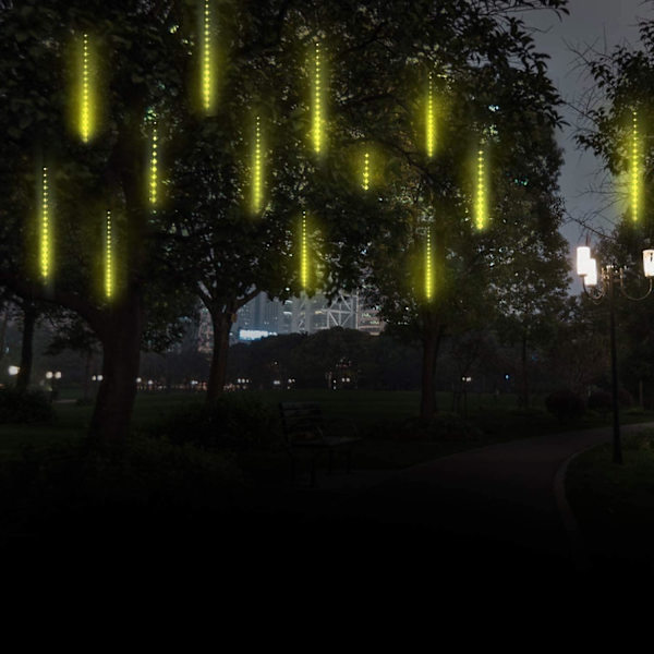 Led-meteorisuihkulähetyksen aurinkovalot ulkokäyttöön, 30 cm 10 putkea 360 lediä Puutarhan meteorisuihkulähetyksen valot Vedenpitävät putoavat sadepisaran valot Joulukuusi (lämmin valkoinen)