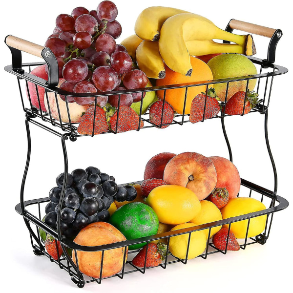 2-vånings bänkskiva fruktkorg för kök Grönsaksfruktkorg Skål Metall rektangelhållare Fruktförvaringskorg Snackförvaringsställ Kök Organisera