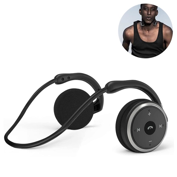 Behind The Head Headphones,neckband Around Head Headphones Lightweight Small Foldable Wireless Sports Sweatproof Headset With Built-in MicrophoneBlack