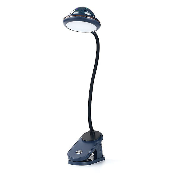 USB Genopladelig LED Klemmelampe Læselampe Med Stjerneprojektion, Stjerne Klip Natlys, Projektorlys, 360 Gåsehalssenglampe Berøringsdæmpning Blå Blue