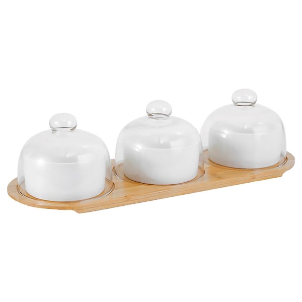 1 sæt frugtskål Keramik Dessert Skål med låg Bakke Husholdningsartikler (hvid)Hvid38x12cm White 38x12cm