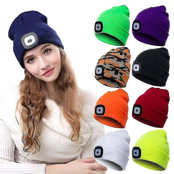 Hatt med LED-lys Beanie-lue Strikket lue Menn Kvinner Varm med Lys Hodelykt Stretch Strikket