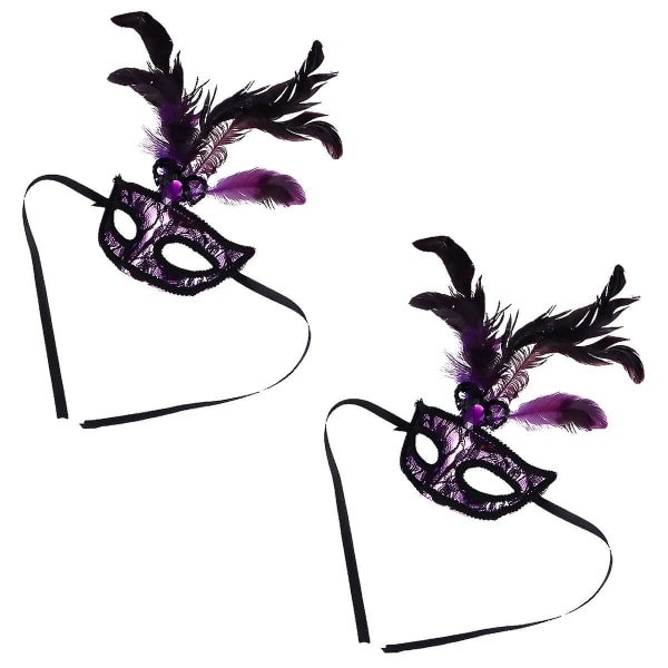 1 Set 2 Pcs Halloween Party Decoration Creative Half Face Lace  MasksPurple27x16cm