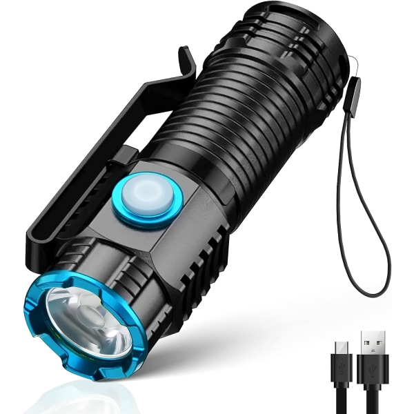 Liten ficklampa, 1000 höga lumen, USB uppladdningsbar kompakt LED-ficklampa med klämma, EDC-ficklampa i minificka med unik svansdesign