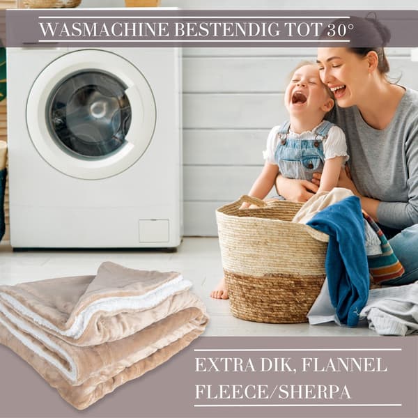 DecoSence Fleecetæppe 150x200 cm, Blødt Sherpa-kast med Flannelfleece, Ekstra Tykt Varmt Plaid til Sofa og Seng, Ecru Beige