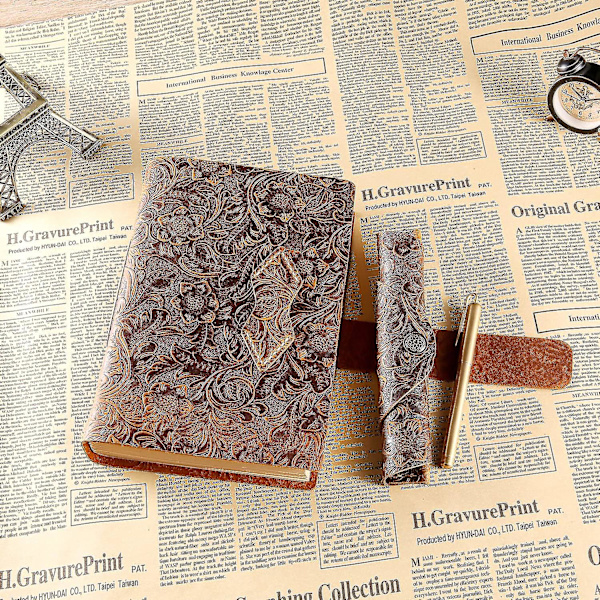 Lærjournal A5 Skriveblokk - Antikk Håndlaget Lærbundet Daglig Notatbok - Blankt Papir Medium 22x15cm, Reise Menn/kvinner/reisende/studenter A