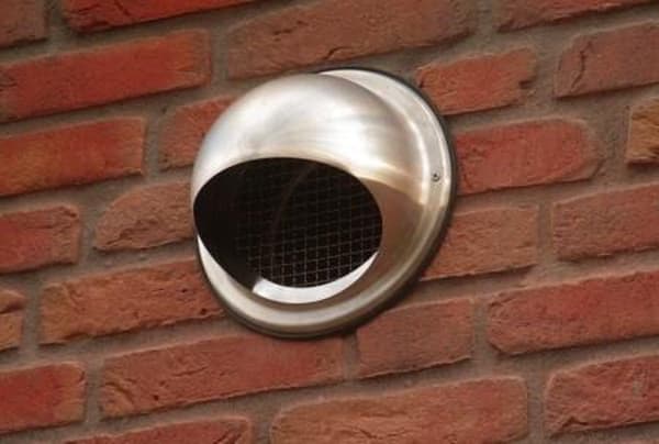 Rund vægventil i rustfrit stål 100 mm med grovmasket trådnet, kuppelformet luftudgangsrist til badeværelse, køkkenudsugning, sølv