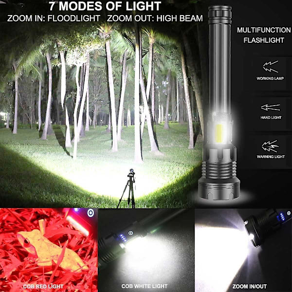 USB Genopladelige LED Lommelygter, 100000 Lumen, Super Lyseste Xhp90 Lommelygte, Med 10000mah Batterier, 7 Tilstande, Kraftfuld Lommelygte Til Ca