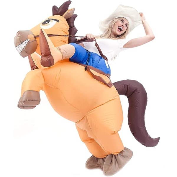 Creations Uppblåsbar hästdräkt, Ridning på en häst Air Blow Up Deluxe Halloween-kostym, Cowboyridning på hästdräkt - vuxenstorlek