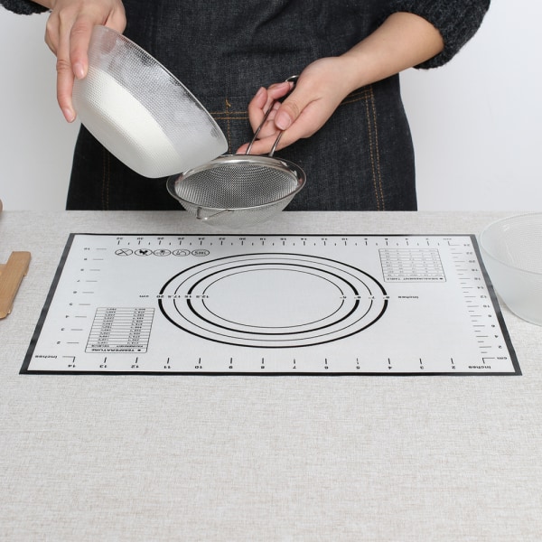 Non-Stick Silikon Bagemåtte Dejmåtte med Målinger - 30 x 40 cm Sort