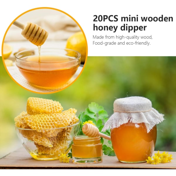 25 kpl Honey Dipper Sticks - Puinen Honey Dipper, 8cm Mini Honeycomb Stick, Honey Sekoitustikku hunajapurkkien annostelulle