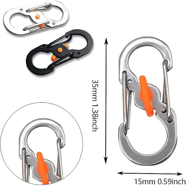 Karabiner i stål Rustfritt stål S Karabiner S-formet nøkkelringkrok med lås for små ryggsekker nøkler eller hundelapper for hjem utendørs fotturer fiske
