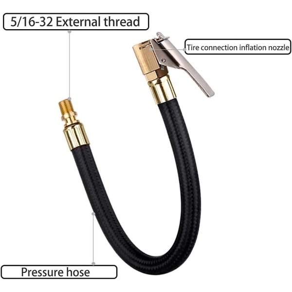 Däckpumpsslang, 60 cm Ventil Luft Gummislang Bil Däckchuck Med Förlängningsslang Adapterklämma