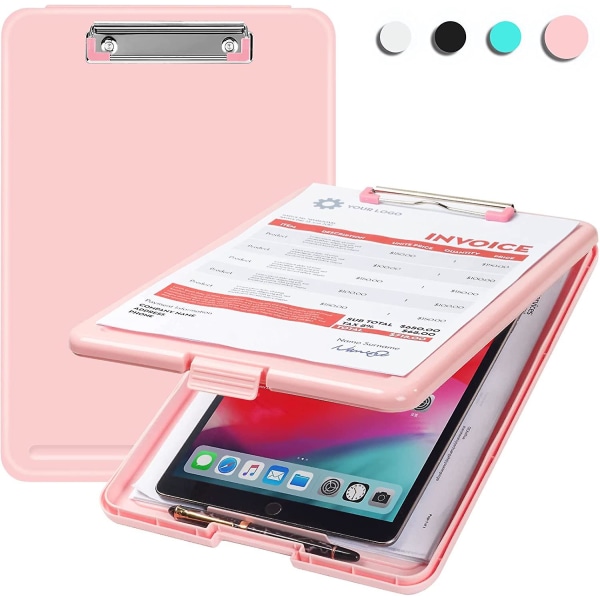 Clipboard With Storage Pink, Plastic Storage Clipboards With Low Profile Clip, Heavy Duty Nursing Clipboard Holds 150 Letter Size Sheets,clipboard For