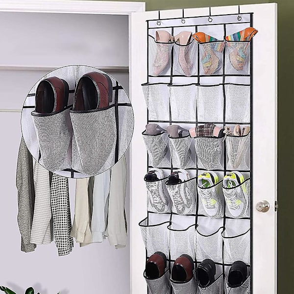 Over The Door Sko Organizer 24 Store Mesh Lommer, Hvid
