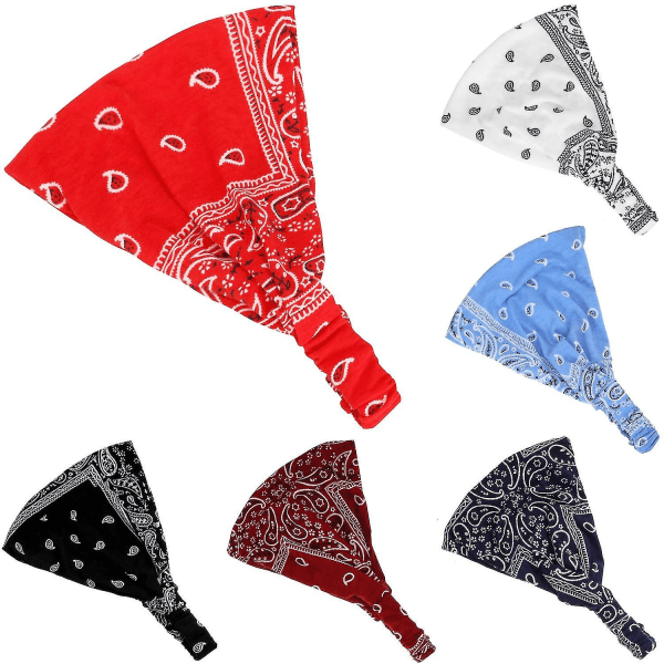6 Stykker Paisley Bandana Hårbånd Til Kvinder Med Elastisk Yoga Hårbånd Justerbar Turban Hovedbeklædning