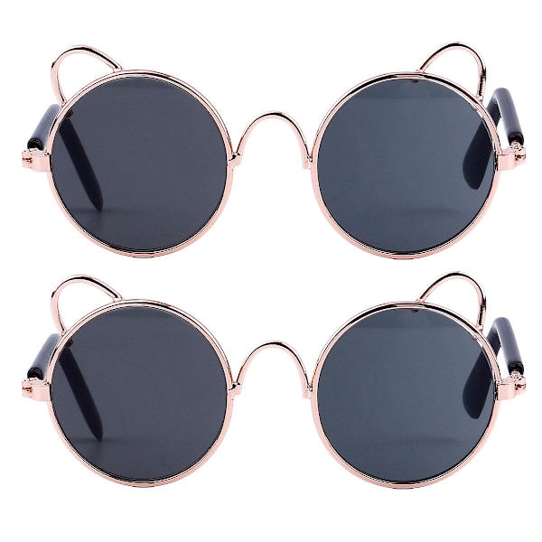 2 stk Runde Solbriller Kjæledyr Øyewear Kjæledyr Øyewear Katt Runde Solbriller Katt Prinsesse Solbriller Små Black 8.2X7X3.5CM