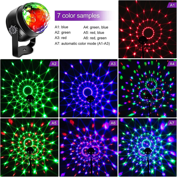 Discokule Led Discolys 6 Farger Rgb Led Party Musikkstyrt Discolyseffekter Discolys 360 Lys