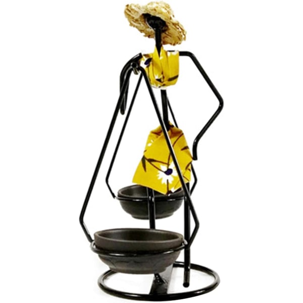 Creative Yellow Burdened Girl Kynttilänjalka Vintage Metallirunkoinen Tealight kynttilänjalat ruokailuun, olohuoneeseen kodin sohvapöydän koristeluun