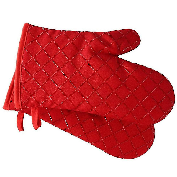 Flamsäkra Köks- och Grillhandskar, Tjocka Värmeisolerande Quiltade Handskar, Ugnssäkra och Värmeisolerande, Röda, 2-pack