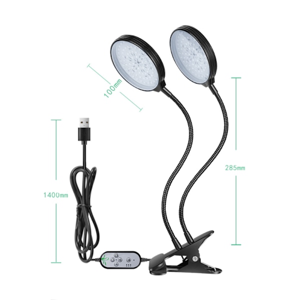 LED-kasvilamppu USB-liitäntälevyllä, 3 himmennysastetta, ajastin, vedenkestävä kasvilamppu