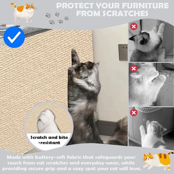 Selvklebende klorestativ-matte for katt 40x200cm, kan klippes til, slitesterk polyester-klorematte for beskyttelse av sofa, vegg, dør og møbler, khaki