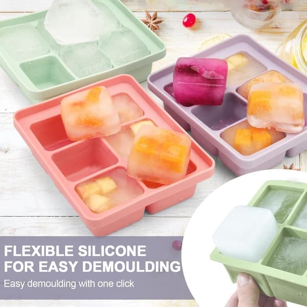 Isbitsformar i silikon, 3-delat set med lock, diskmaskinssäkra, 18 stora kuber, för cocktails, whisky och kalla drycker