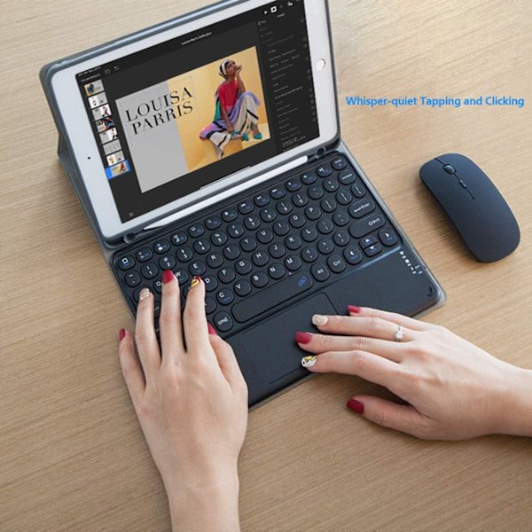 Bluetooth-tangentbord med styrplatta för iPad Pro, trådlöst tangentbord med styrplatta för iPad iOS-surfplatta, smartphone, bärbara datorer, Mac, tunt trådlöst tangentbord, runt