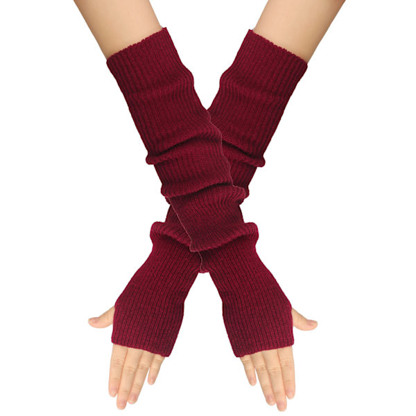 Kashamiirisekoitetut käsivarsinlämmittimet talviset sormittomat käsineet neulotut pipohanskat rannelämmittimet peukalonreiällä naisille Wine red One size fits all