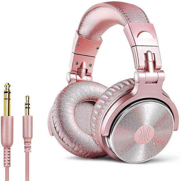 Korvanapit kaapelilla ja jakoliittimellä äänitystä, matkapuhelimia, televisiota varten, vaaleanpunainen Pink