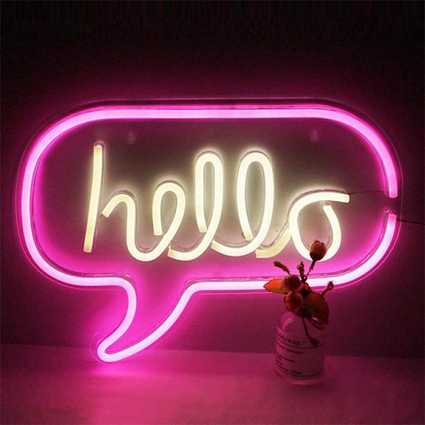 Hello Neon Skilt til Vægskilt, Strømført via USB, Dæmpbar LED Neon Skilt til Hjemvæg, Butik, Vindue