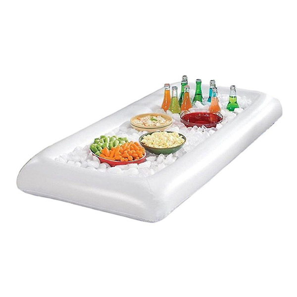 2 stk PVC Oppustelige Fade Tallerkener Salat Buffet Is Køler Picnic Drikkebord Fest Camping Fade White 1pcs