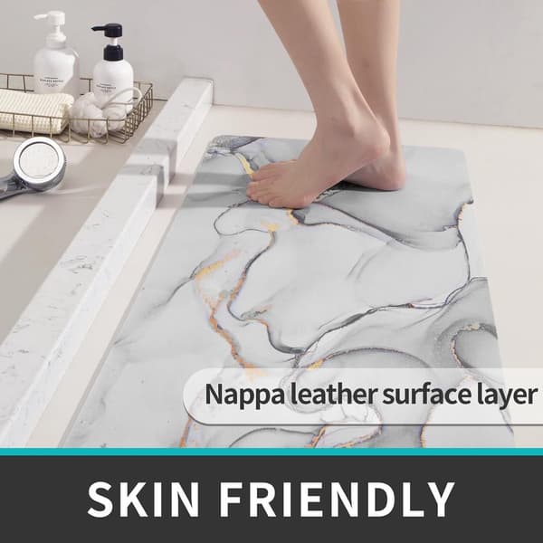 Bademåtte Super Absorberende Skridsikker Hurtigtørrende Badeværelsestæppe, Blød Polyester Brusemåtte til Badekar Håndvask og Brusedør, Hvid Marmor, 50 x 80 cm