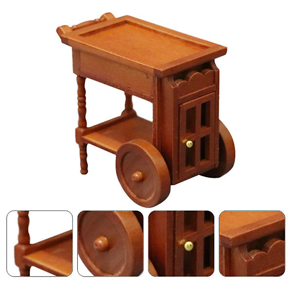 Miniatyr Møbler Tre Miniatyr Møbler Miniatyr Servisevogn Spisevogn Modell Miniatyr Scene Brun 7.6X7.1CM Brown 7.6X7.1CM