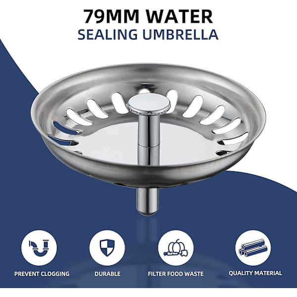 Køkkenvask Si, Vask Si Stopfilter, Rustfrit Stål Vask Aftapning Til Dit Køkken Badeværelse - Diameter 79mm (2 Pakker)