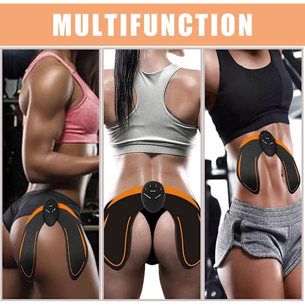 Höfttränare, Rumpa Lyft Massage Enhet med 12 st Abs Gel Pads, 6 Lägen Smart Fitness Träningsutrustning Hem Kontor, Bärbar U-Form
