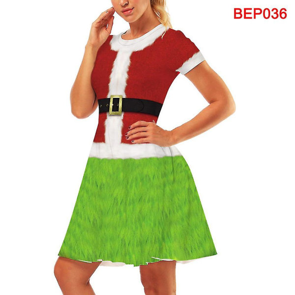 Naisten punainen ja vihreä joulupukkimekko lyhythihainen pyöreäkaula-mekko naisille ÄitiLBEP038 BEP038 L