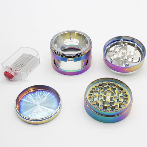 2,5 Tommer Krydderi Grinder med Håndtag, Zink Legering Metal Regnbue Håndsving Grinder med Transparent Topdæksel til Maling