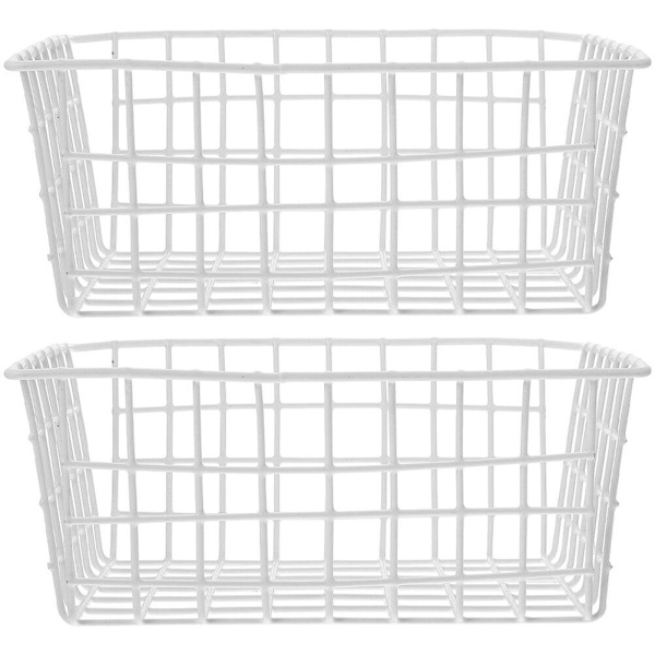 2 stk. Metal Fryser Organizer Fryser Tråd Kurv Fryser Opbevaring Bin Frugt Grøntsag Kurv Hvid 28X2 White 28X21X12CM