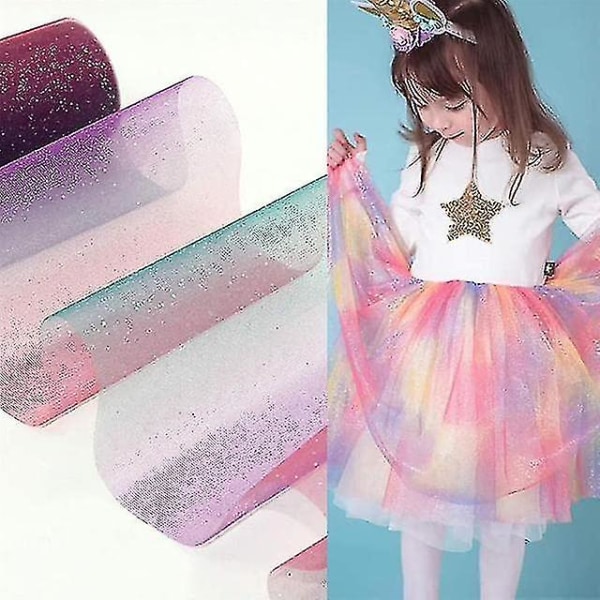 1 stk Regnbue Gradient Glitter Tulle Rull Stoff Bånd Tulle Bånd Rull (6 Tommer 10 Yards), Lys