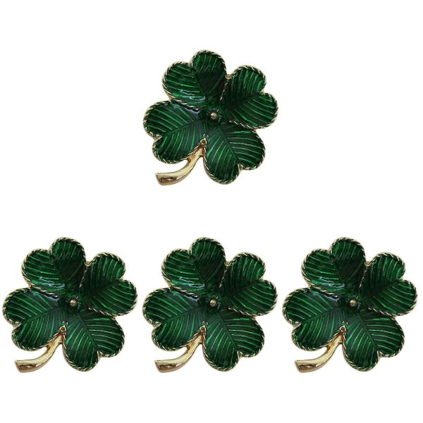 3st Shamrock guldpläterad fyrbladsbroschklöver Retro Lapel Pin St. Patricks Day Accessory (grön) 4pcs