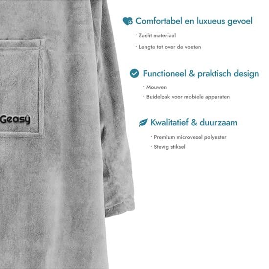 Fleecetæppe med ærmer, bærbart tæppe med lomme, 100% mikrofiberpolyester, vaskbart hyggetæppe til voksne, 53 x 71 tommer, lysegrå