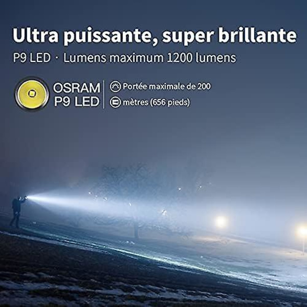 L50 Ultra Kraftful LED Lommelygte, Genopladelig 1200 Lumen Vandtæt Med Hukommelsesfunktion Militær Taktisk Lommelygte, 5 Tilstande, Til Camping, Vandreture