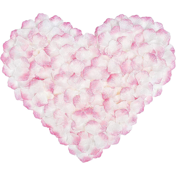 1000 st Rosblad, Konstgjorda Blomsterblad, för Romantisk Kväll, Bröllop, Evenemang, Fest, Alla hjärtans dag Dekoration (1000 st, Rosa & Vit)